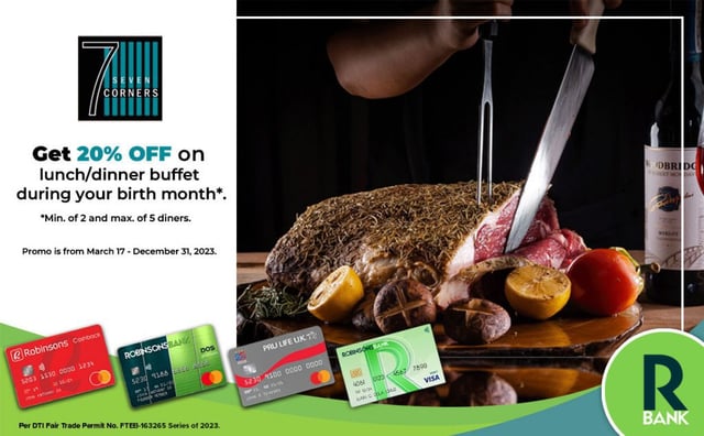 robinsons bank credit card promo - 20% off 7 corners