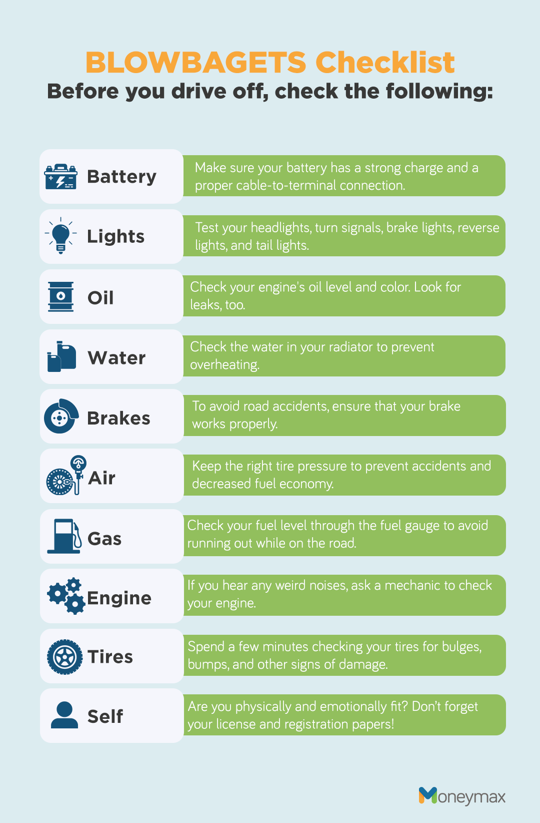 blowbagets checklist - what should you check before starting the vehicle