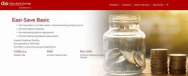 savings account with no maintaining balance - chinabank easi save