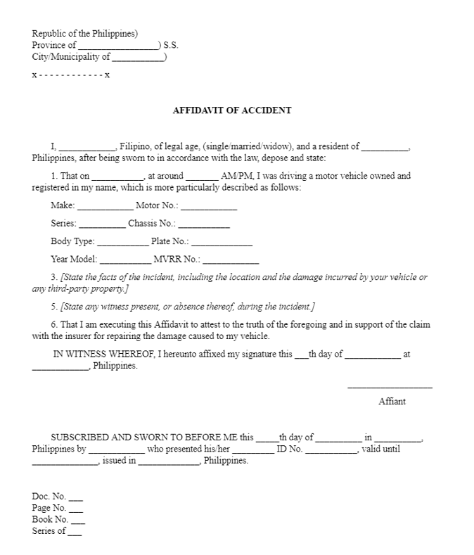 Affidavit of Car Insurance Claim - affidavit of accident sample