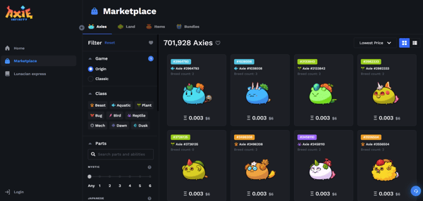 best NFT apps - axie marketplace