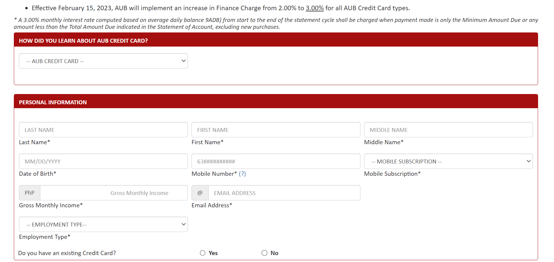 aub credit card online application - steps