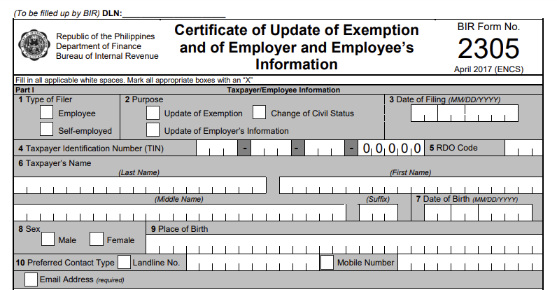 how to register employee in bir - bir form 2305