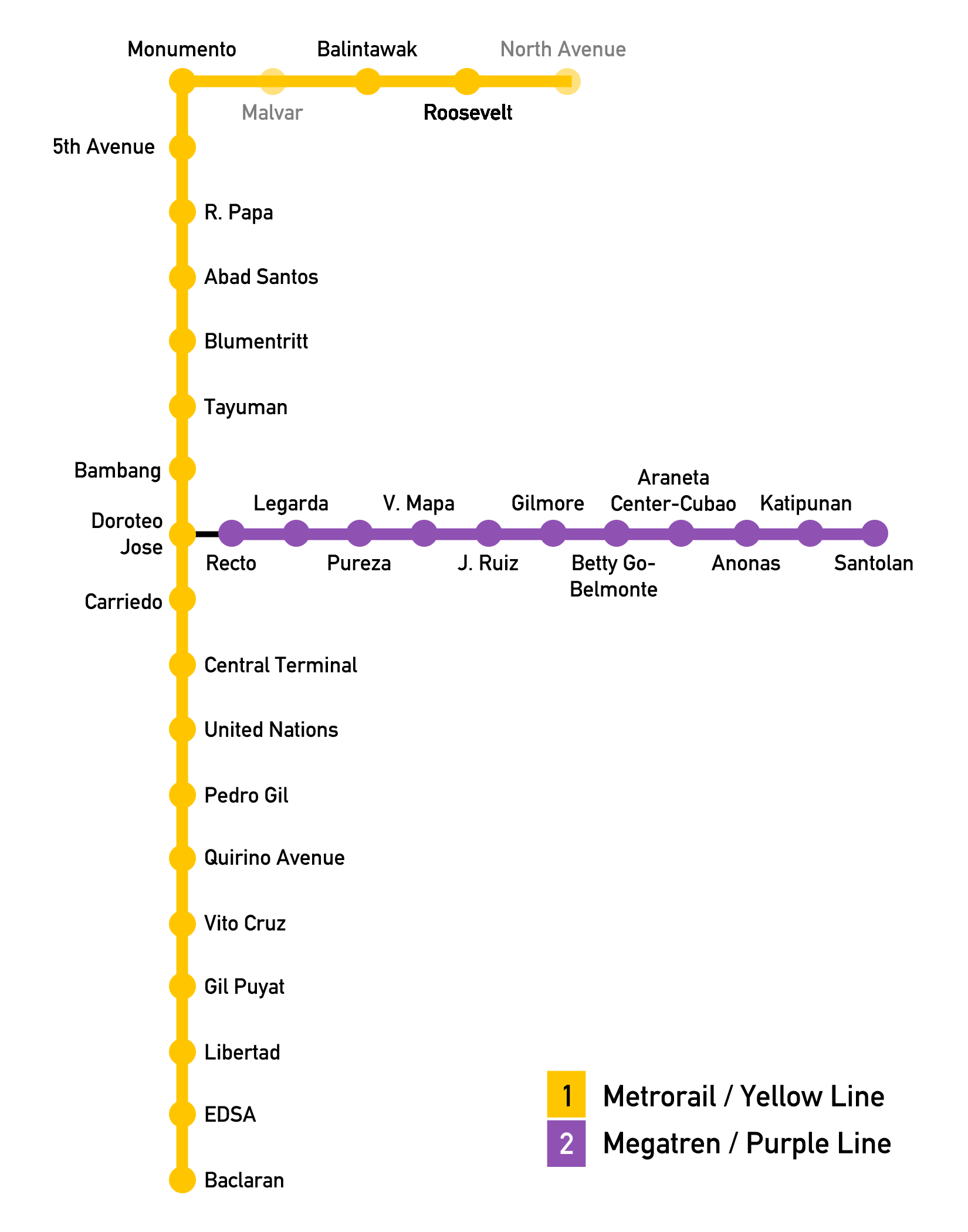 lrt 1 stations list in order - lrt 1 and 2 map