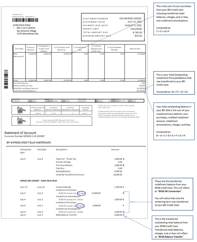 BPI credit card statement of account example