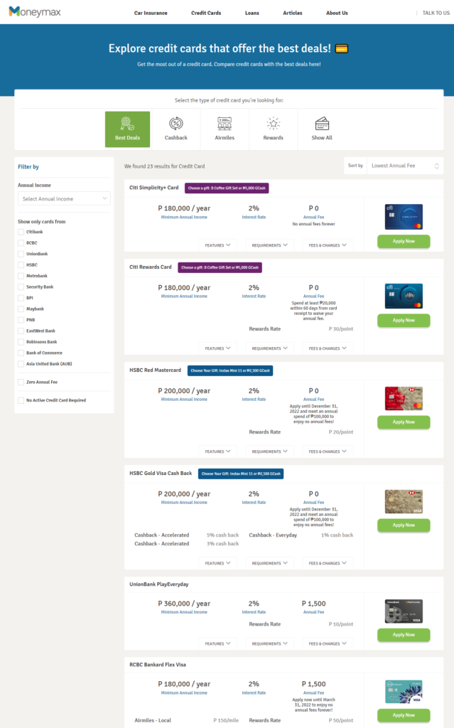 Moneymax comparison website - how to compare credit card in the Philippines