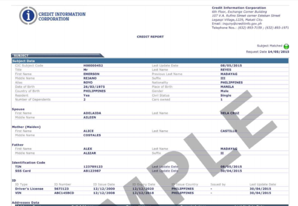 Credit Report in the Philippines - Sample Credit Report CIC