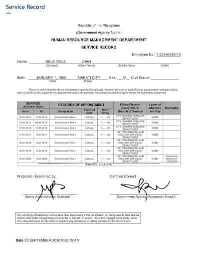 how to withdraw Pag-IBIG contribution - sample acceptable service record